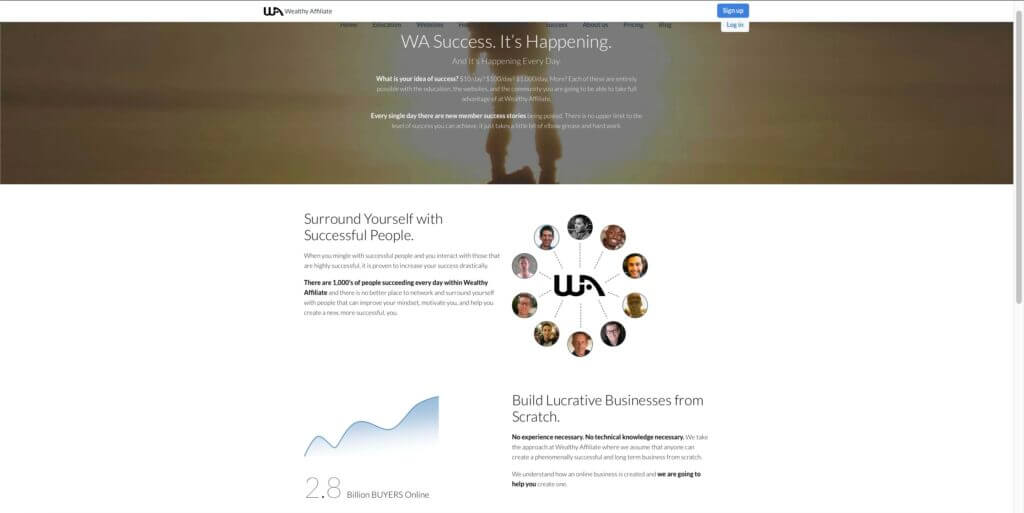 Screenshot of Wealthy Affiliate landing page